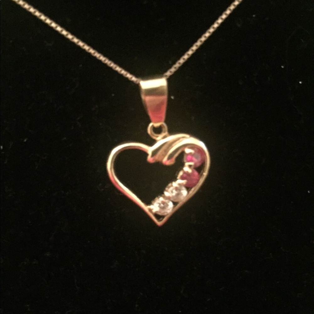 14KT Yellow Gold Open heart shaped charm /rubies